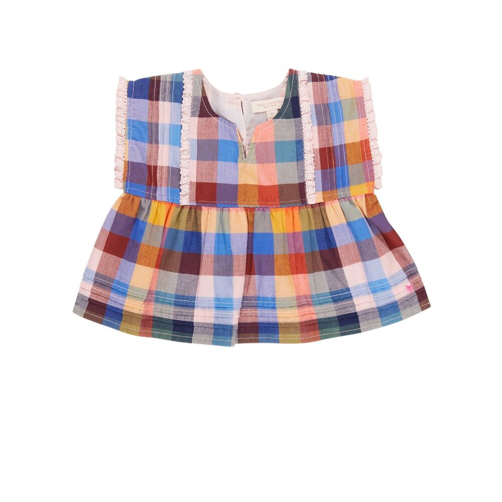 Pink Chicken- Girls Clary Top in Technicolor Check
